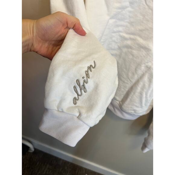 Albion Fit XL White Crewneck Sweatshirt French Embroidery Cotton Top - Picture 7 of 8